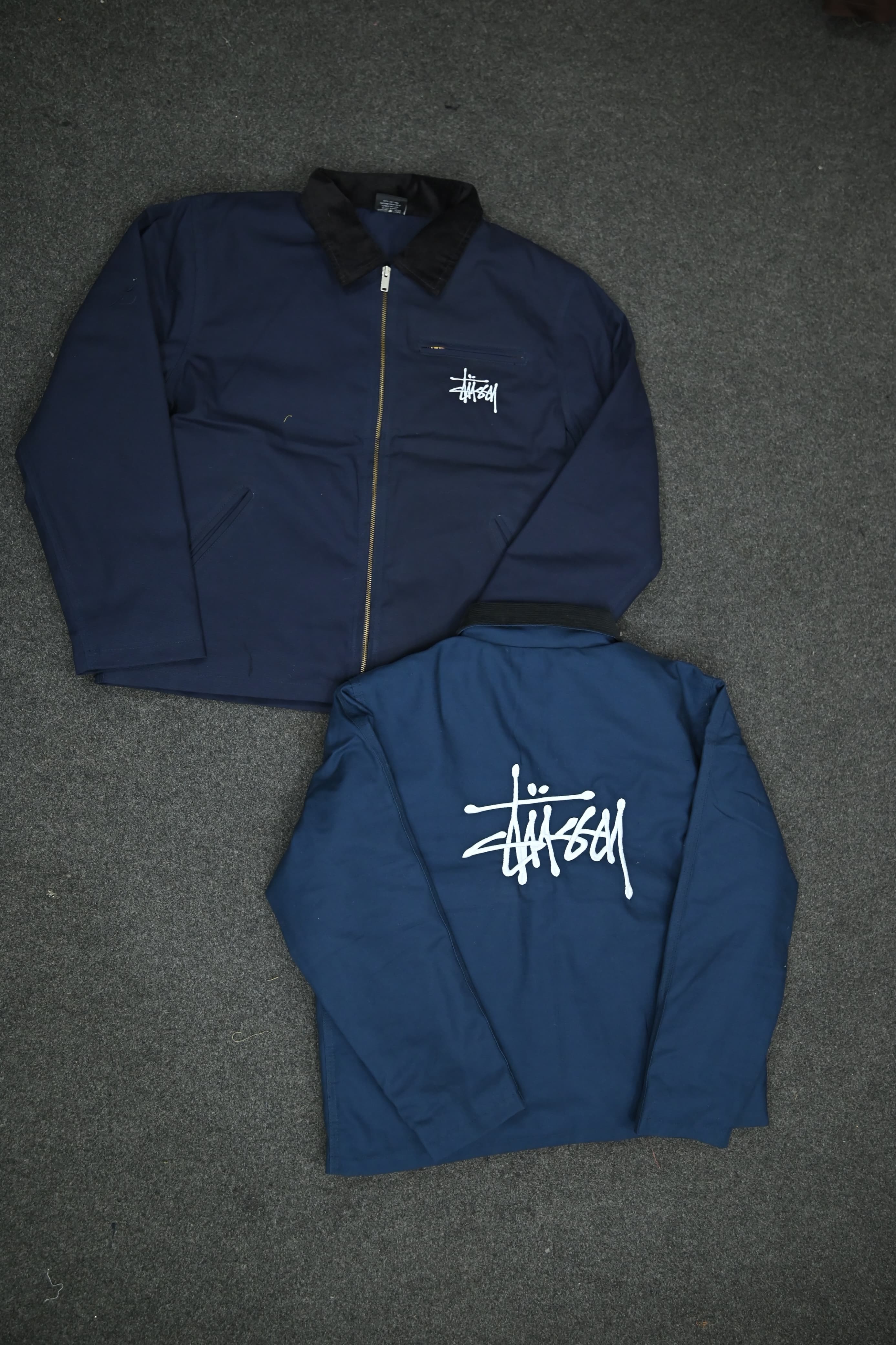 Giacche stile rework Active Wear Stussy blu navy, ricamo Stussy (davanti e dietro), (SE-004), 5 pezzi