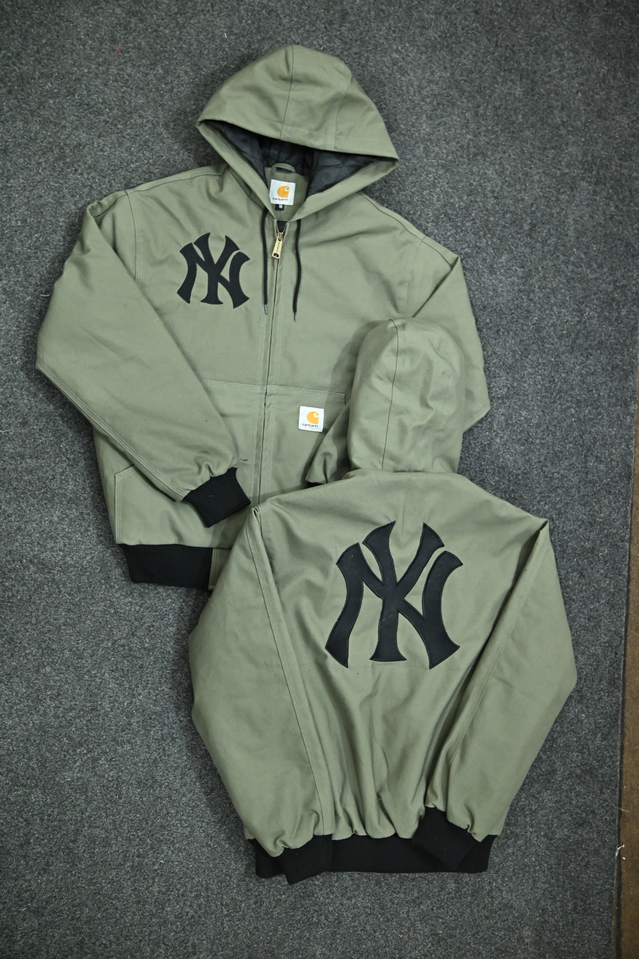 Carhartt x NY Olive Green Active Wear Rework Style Jackets, Yankees Embroidery (front & back), (NYE-010), 5 pcs