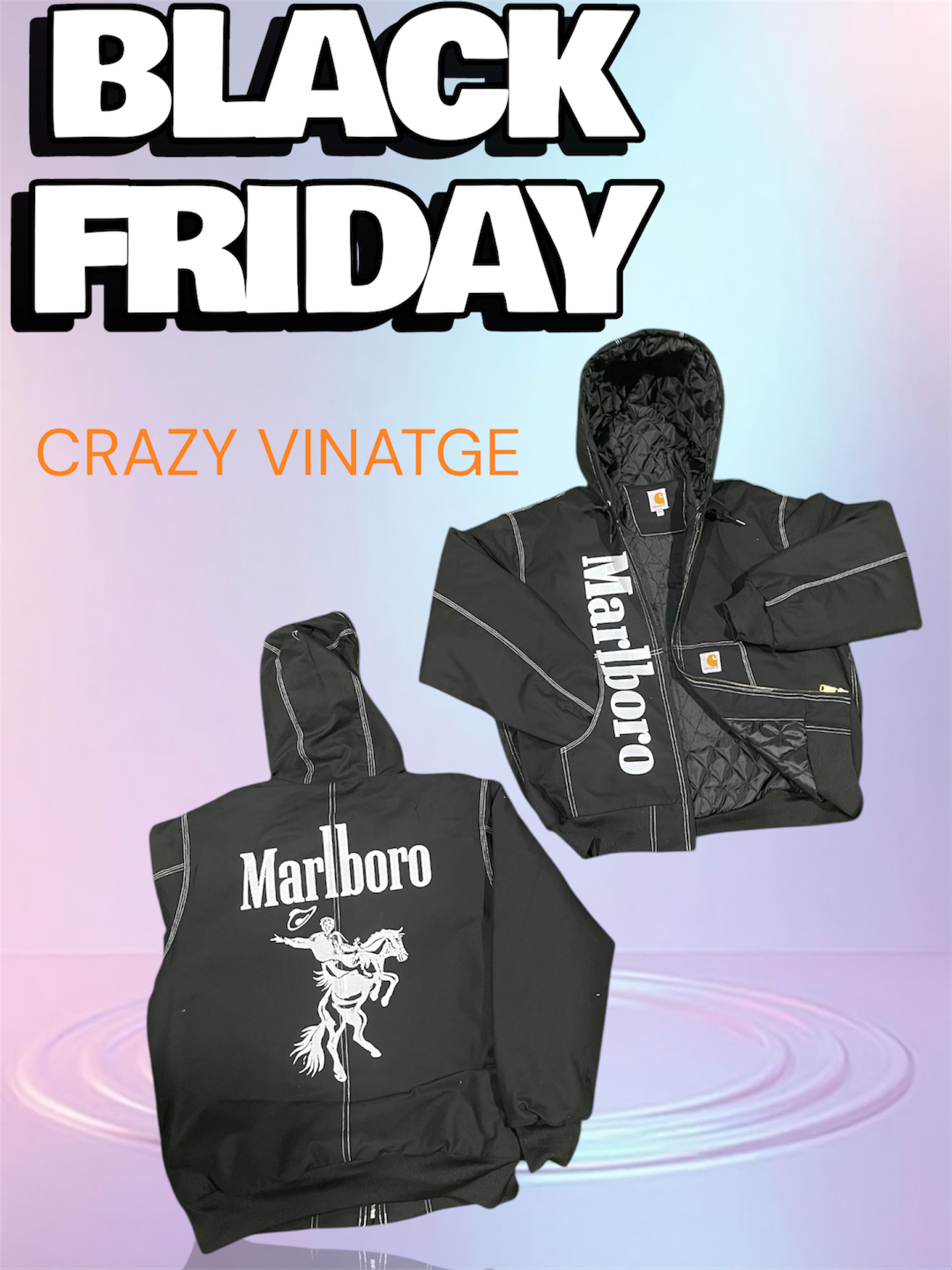 Carhartt rework style Marlboro black hooded jacke