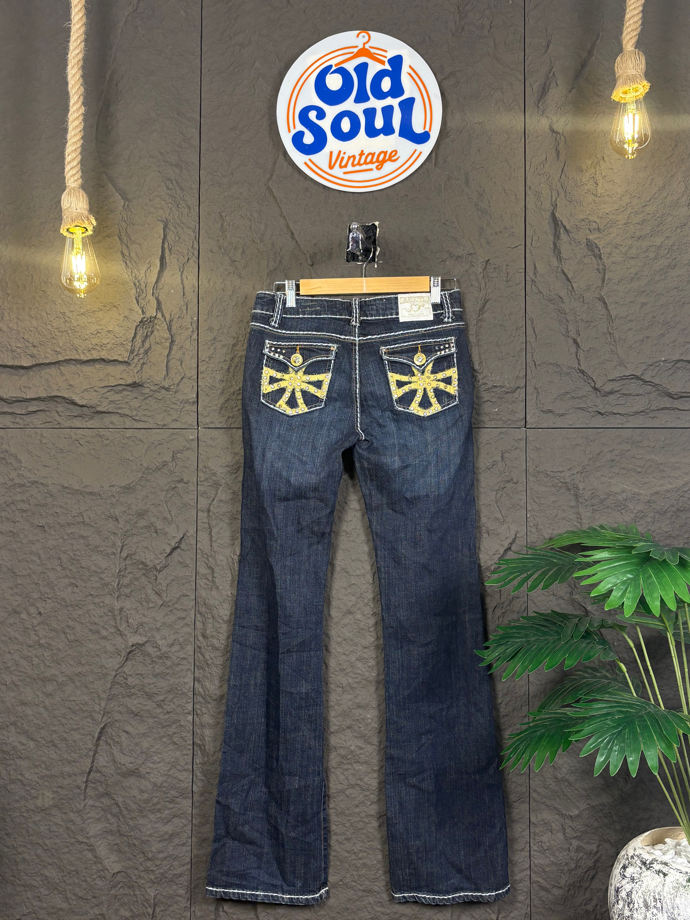 Y2K Flare Embroidered & Embellished Jeans | OSV-62