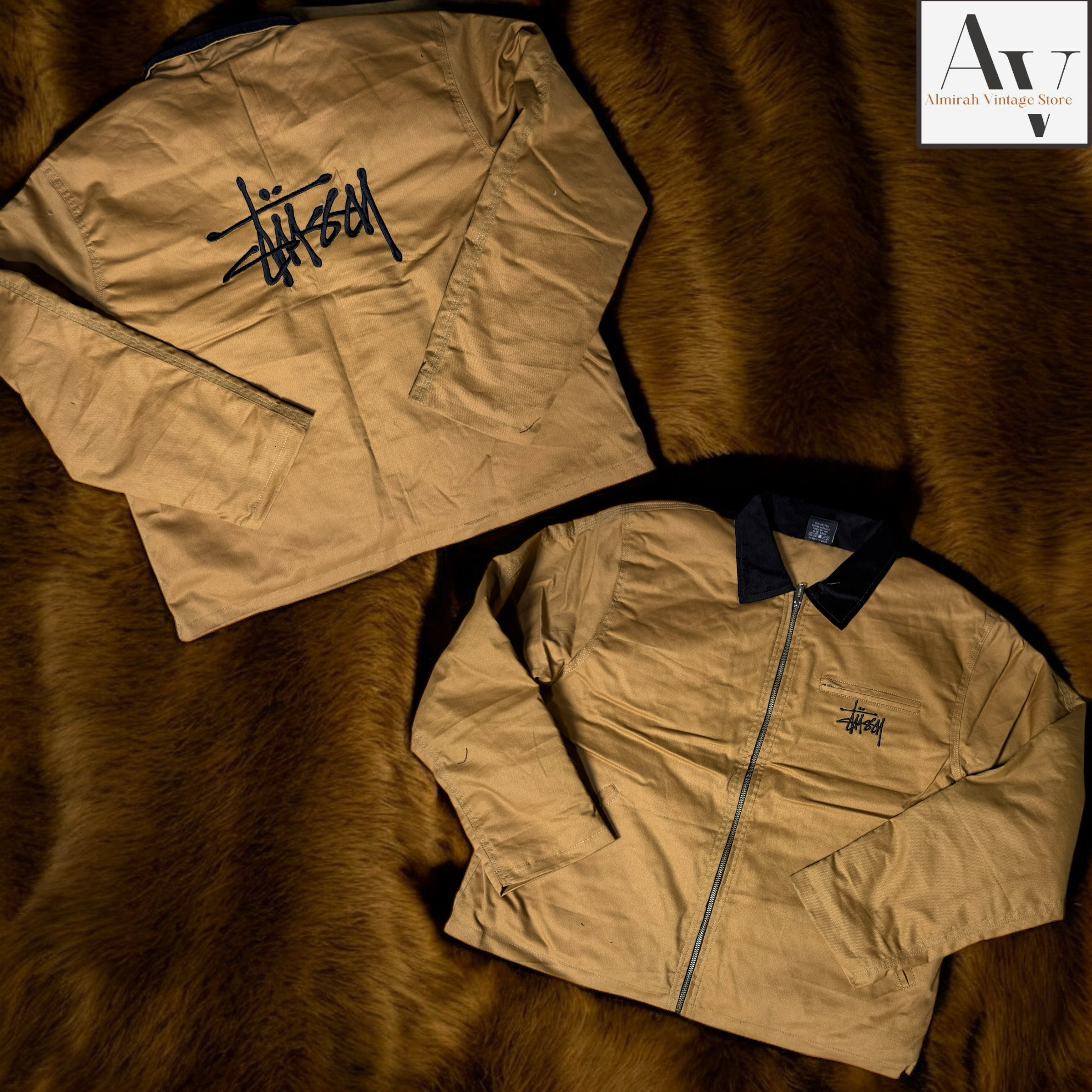 Stussy rework style embriodery musterd jacket