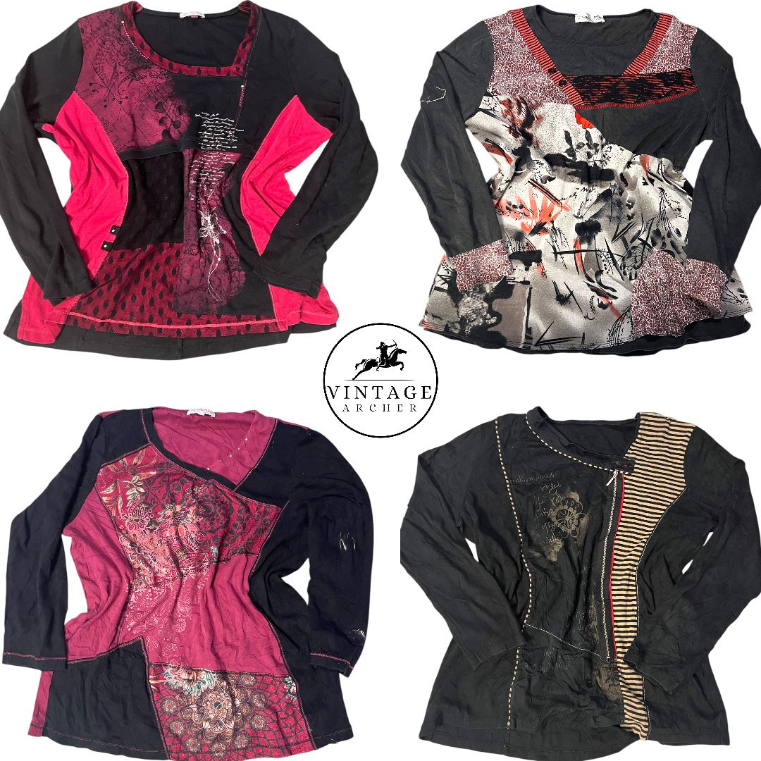 Y2K Retro Women’s Graphic Blouses - Magenta, Teal & Earthy Mixed Media Artsy Style : 7 Pcs