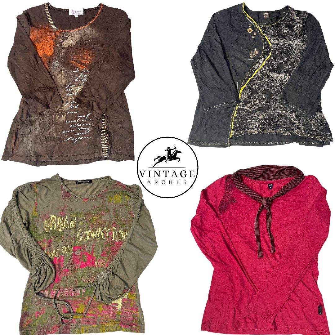 Y2K Retro Grunge Fairycore Tops - Striped Cowl Neck, Tie Detail & Deep Magenta Long Sleeve