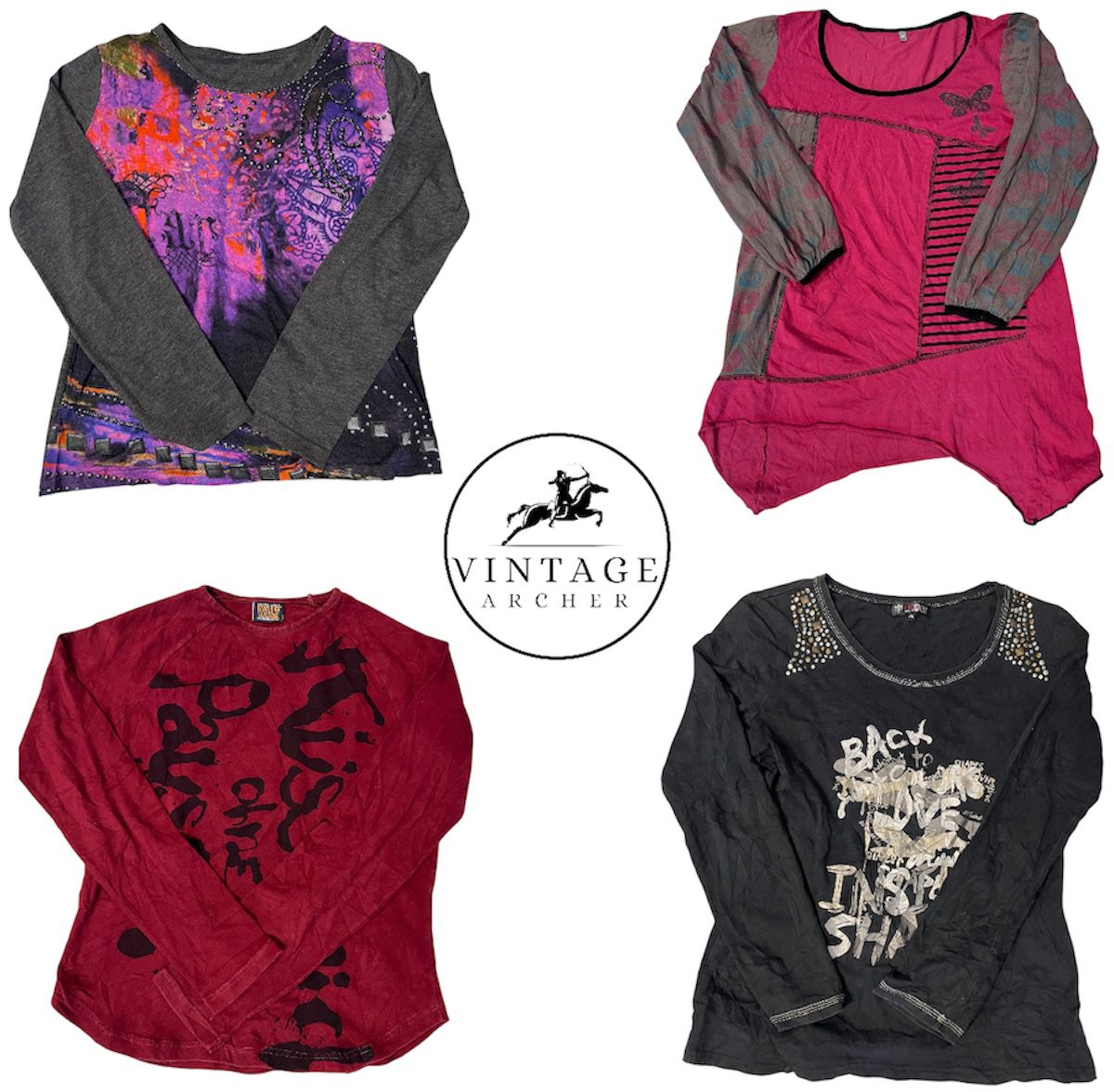Y2K Retro Alternative Fashion - Asymmetric Fuchsia Tunic, Butterfly Prints & Striped Mesh Panels