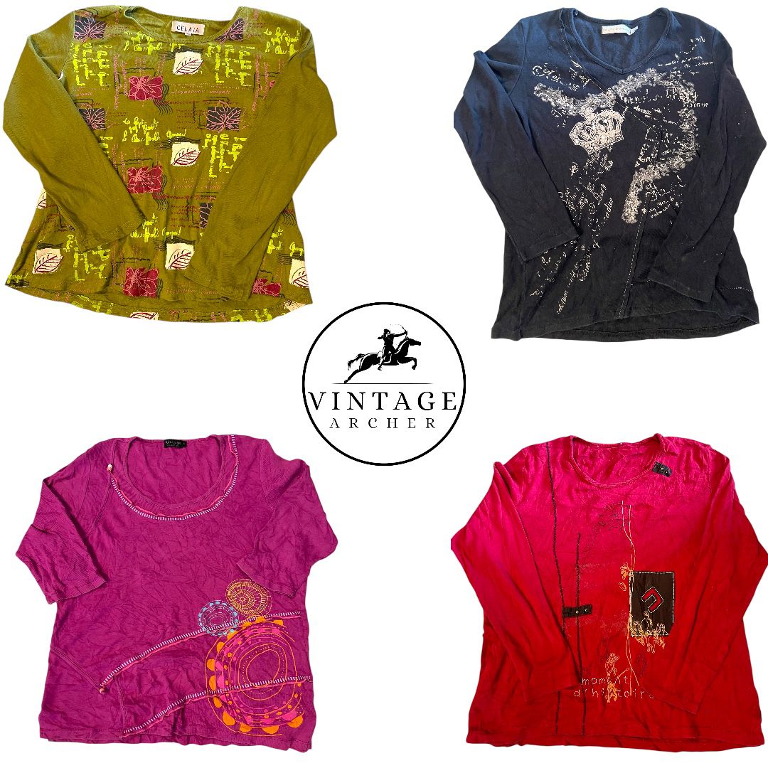 Y2K Retro Whimsigoth Style Blouses - Autumnal Leaf Stamps, Royal Imagery & Decorative Stitching