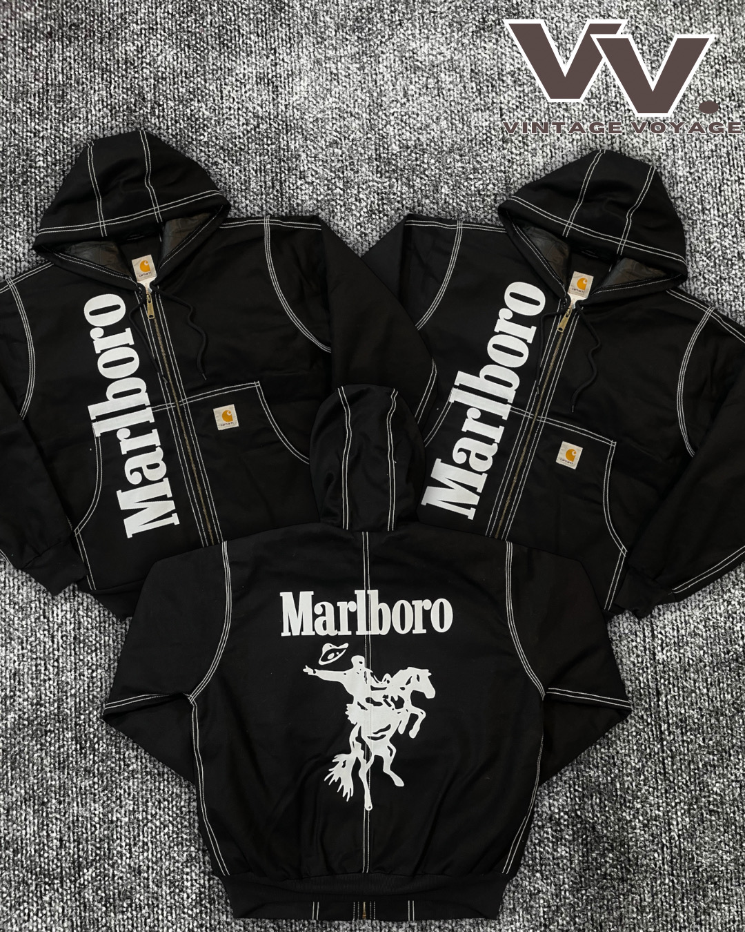 Carhartt x Marlboro reworked style black white stitch active jackets #19126
