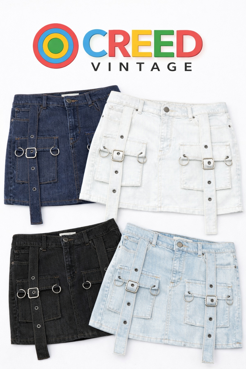 CR1130  Upcycled Utility Strap Denim Skirt