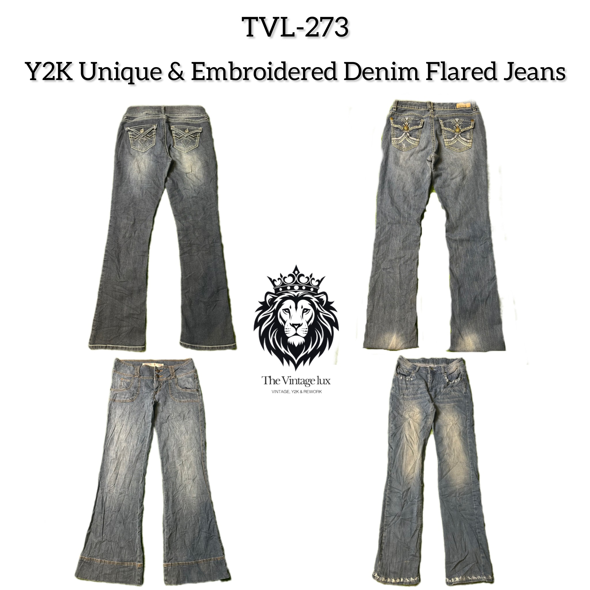 Y2K Unique & Embroidered Denim Flared Jeans (TVL-273)