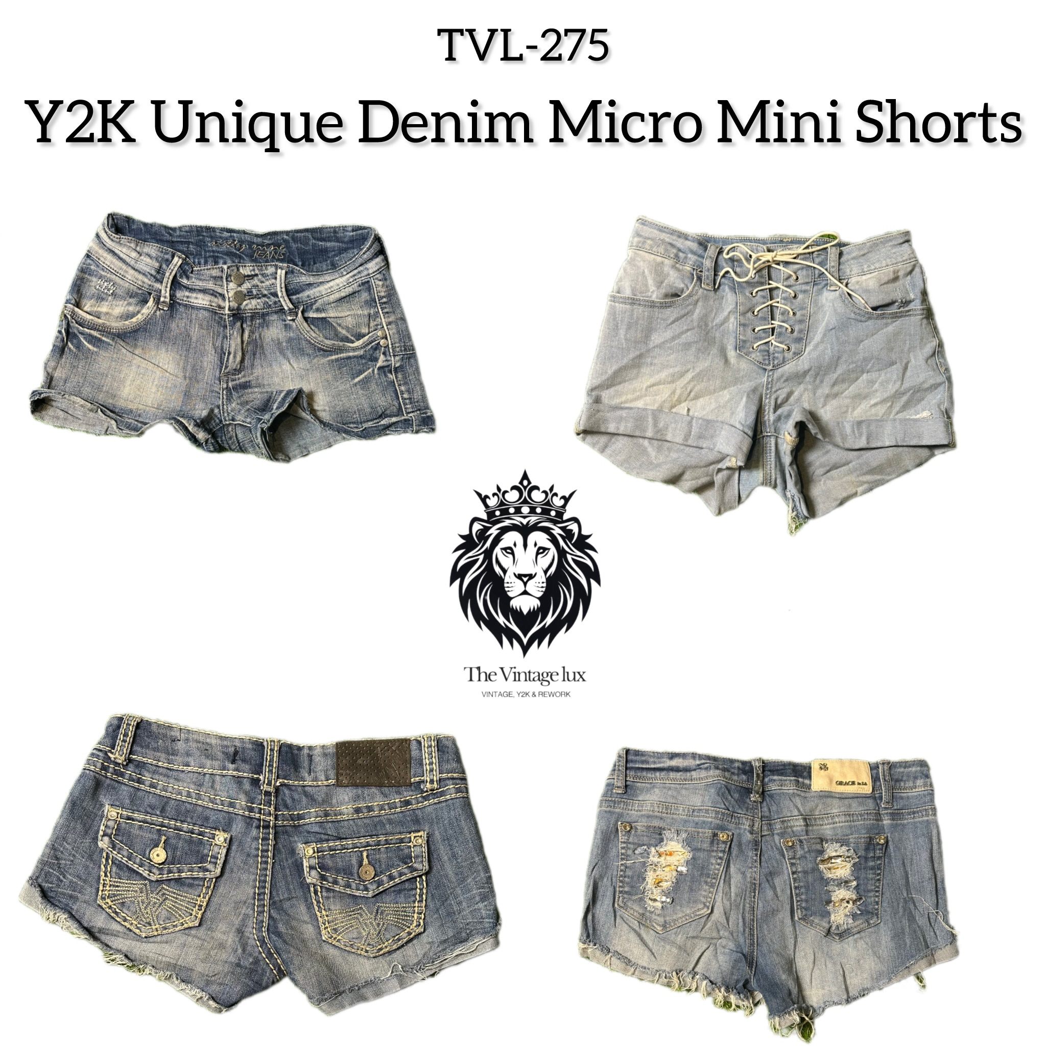 Y2K Unique Denim Micro Mini Shorts (TVL-275)