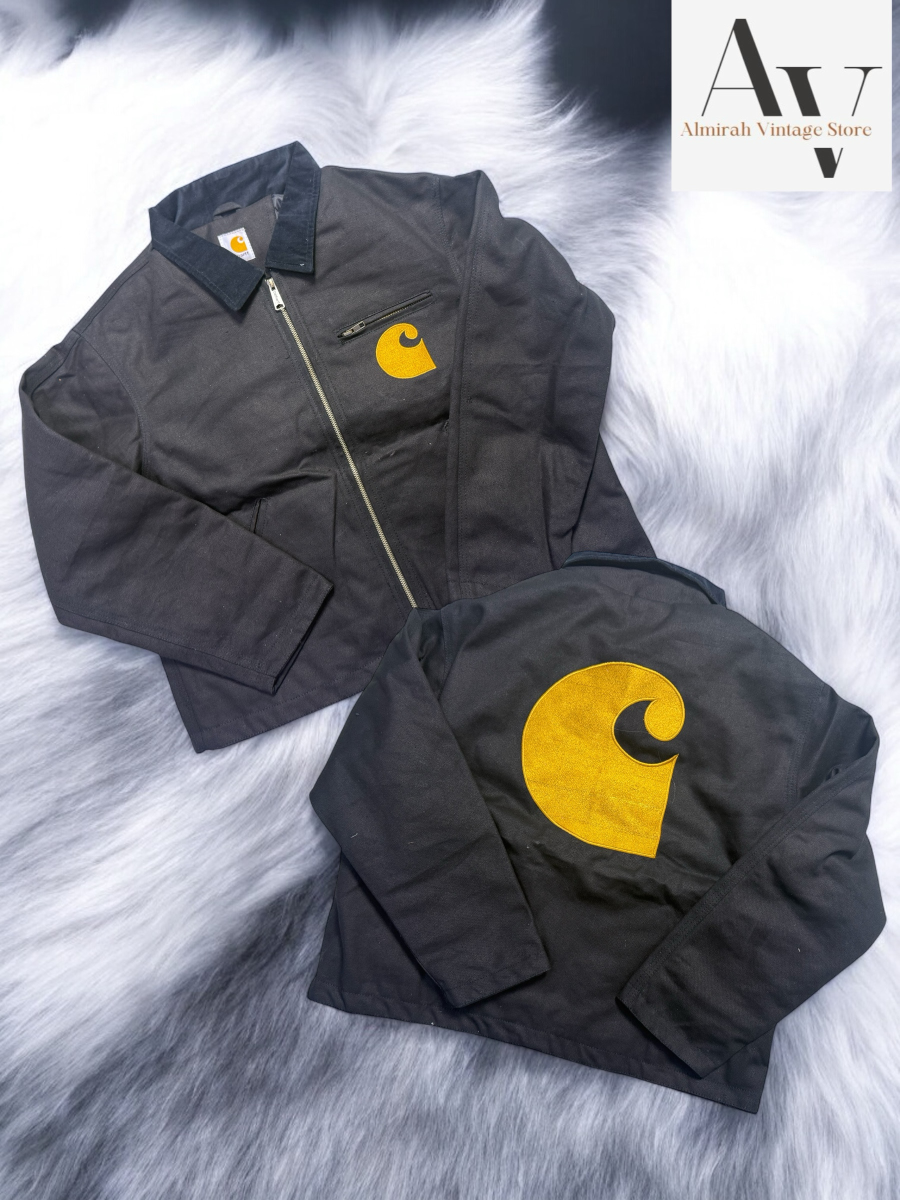 Carhartt rework style black embroidery detroit jacket