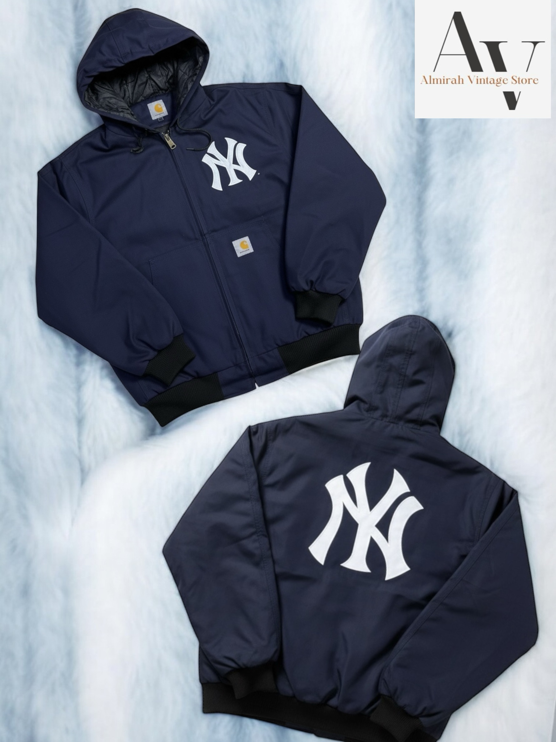 Veste à capuche bleue avec broderie yankees de style rework Carhartt