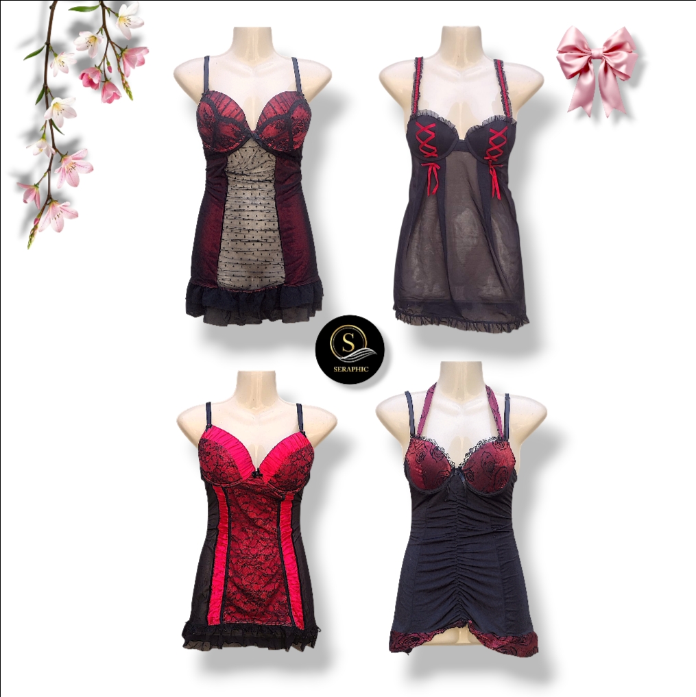 Y2K Style Black & Red Baby Doll Tops