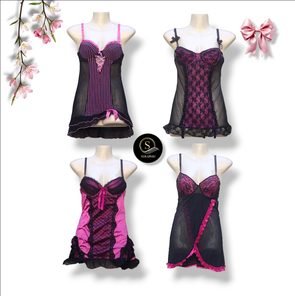 Y2K Style Black Pink Baby Doll Tops
