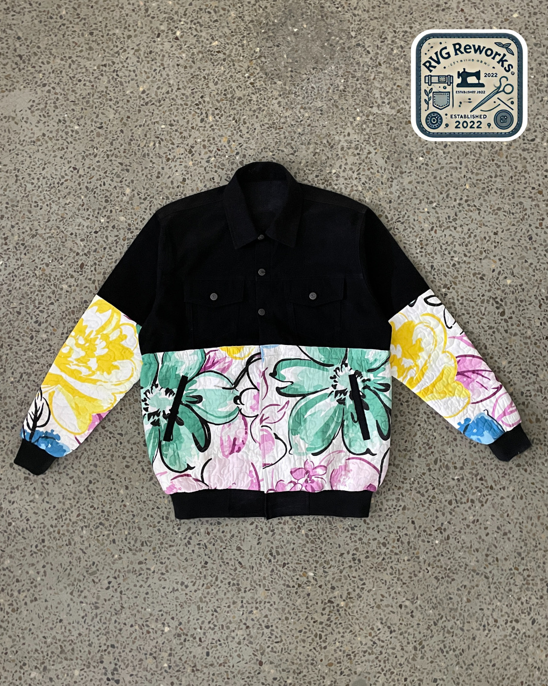 Veste en denim recyclé avec patchwork