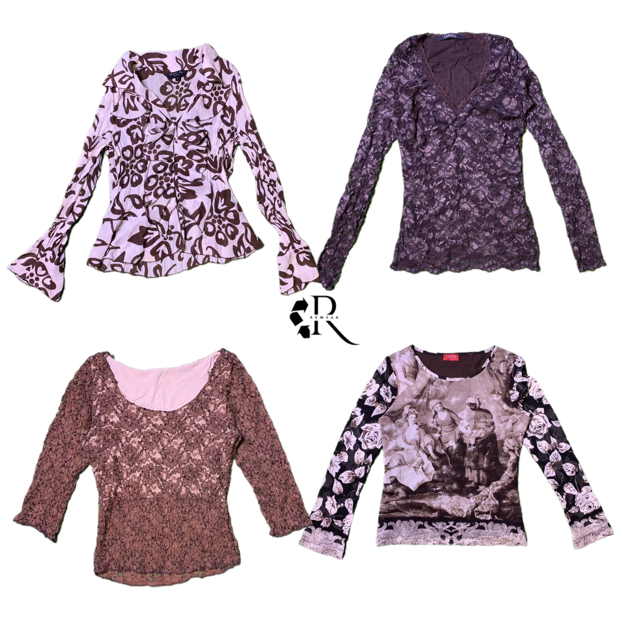 Y2K Earthy Tone Long Sleeve Tops RW-1467