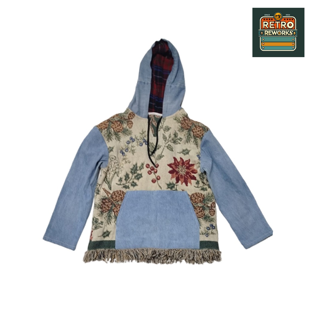 Upcycled Tapestry Denim Hoodie Jacke