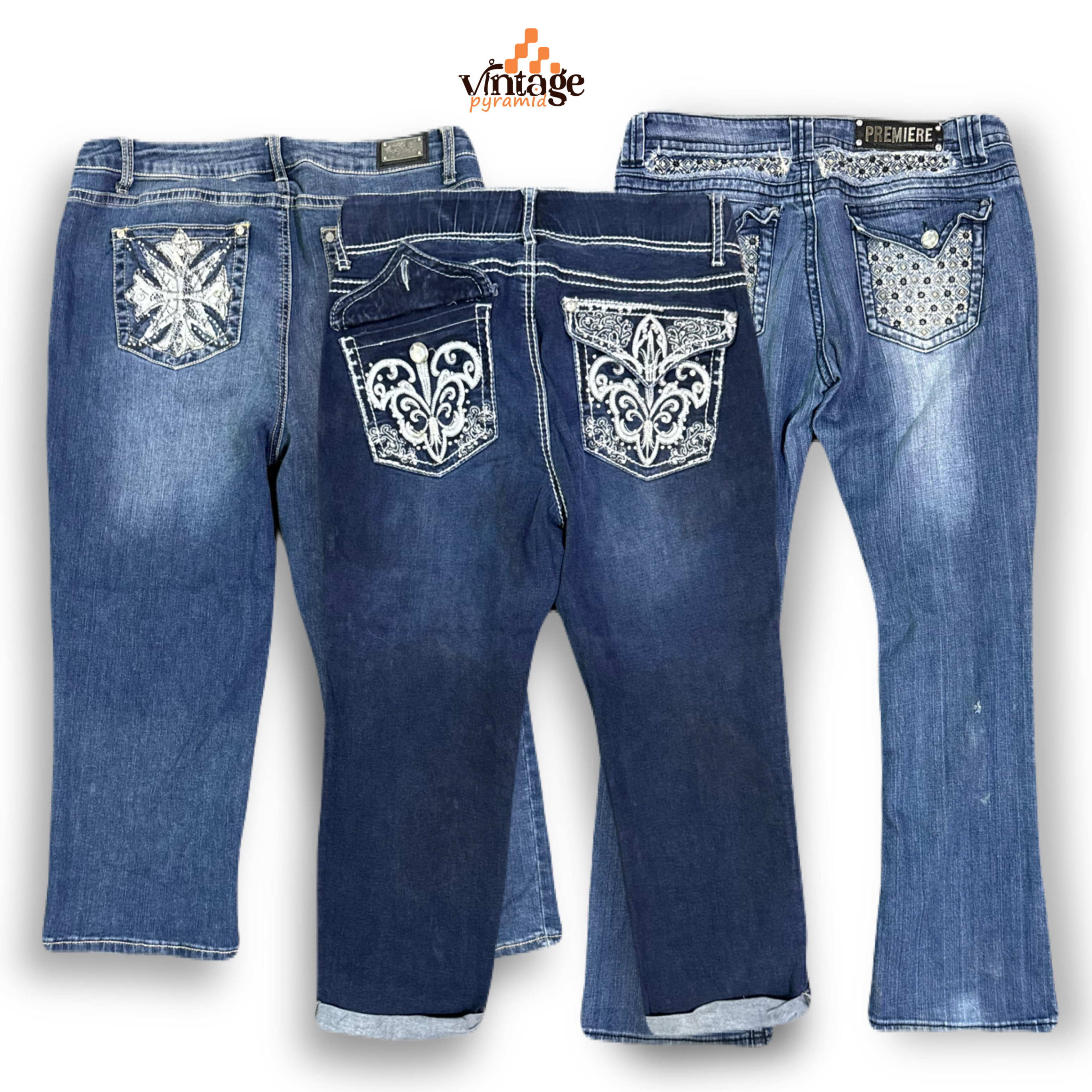 VPX1079 Y2K Flared, Bootcut Embellished Jeans