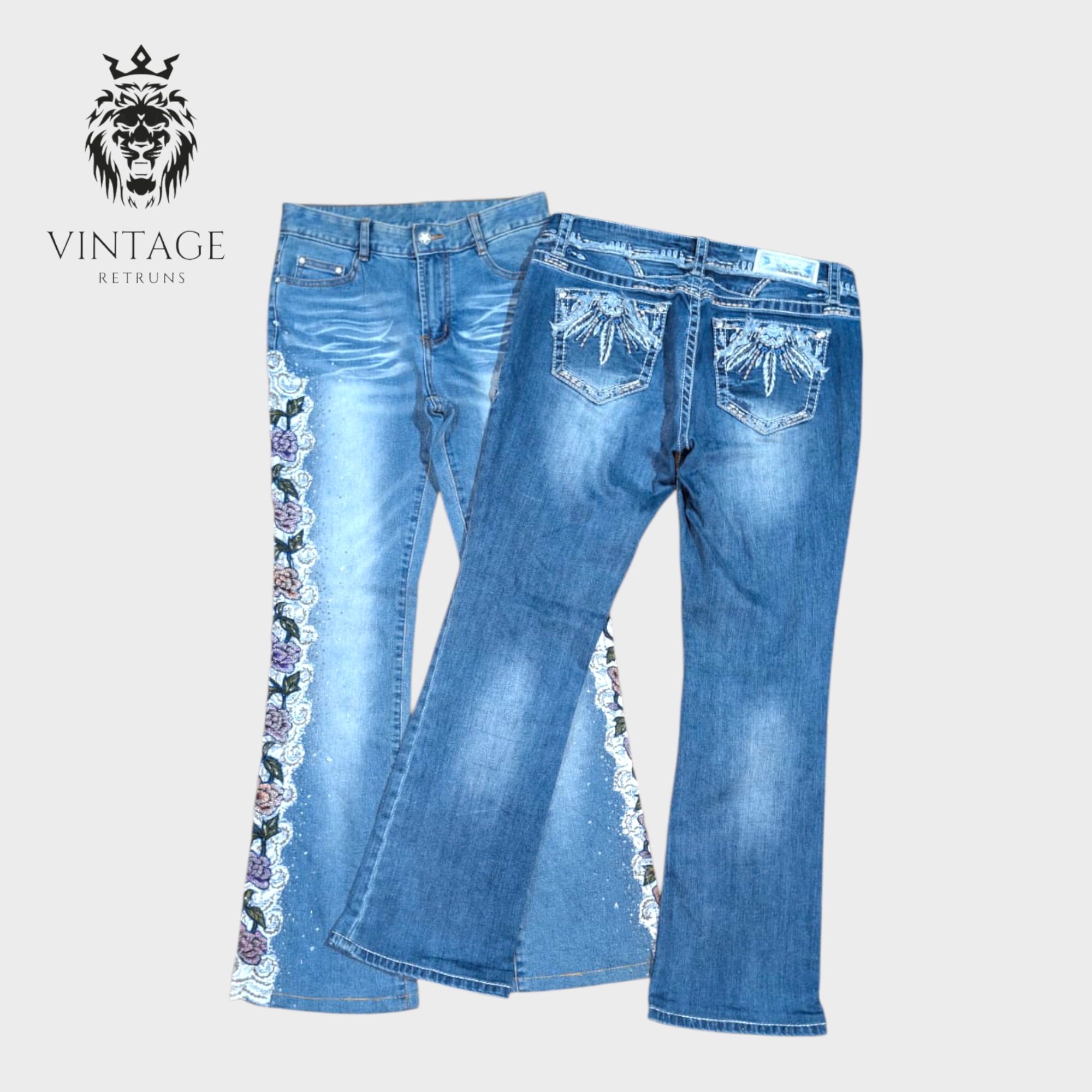 Y2K Embellished And Embroidered Flare Jeans