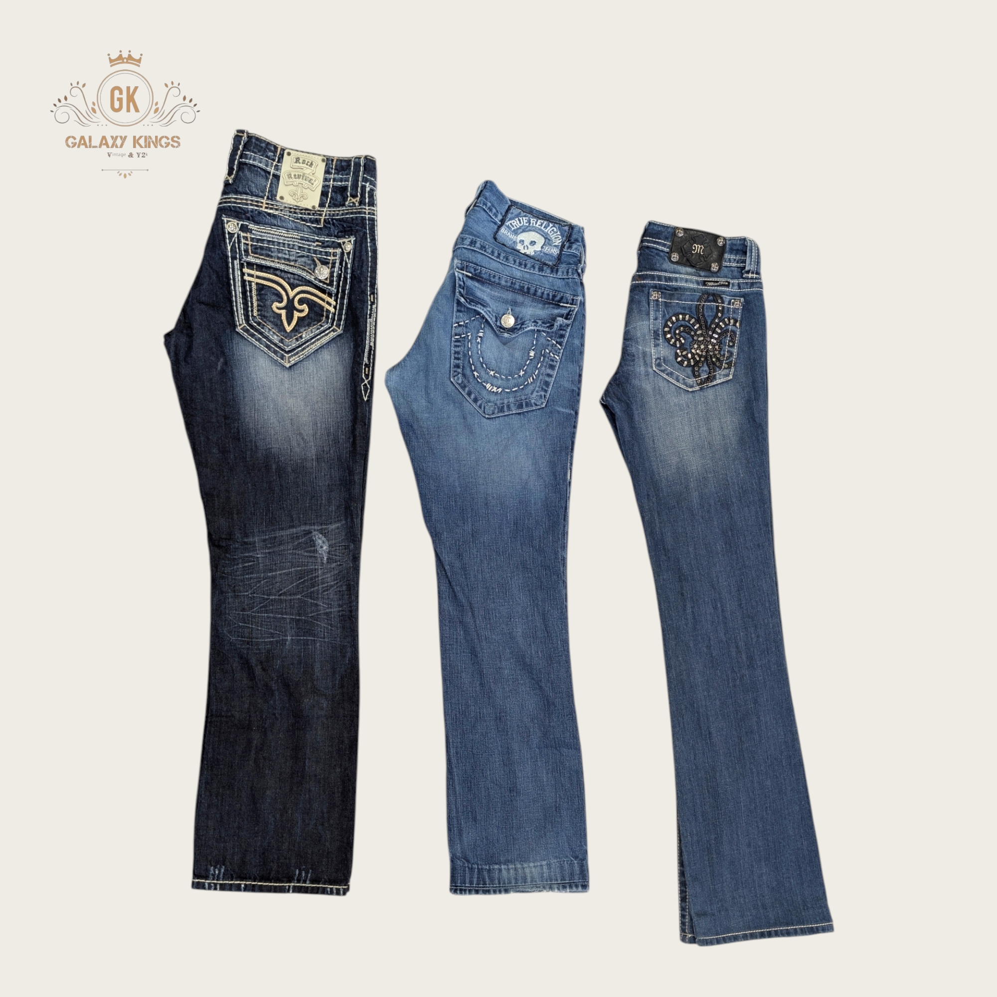 Miss Me True Religion and Rock Revival Flare Straight Jeans
