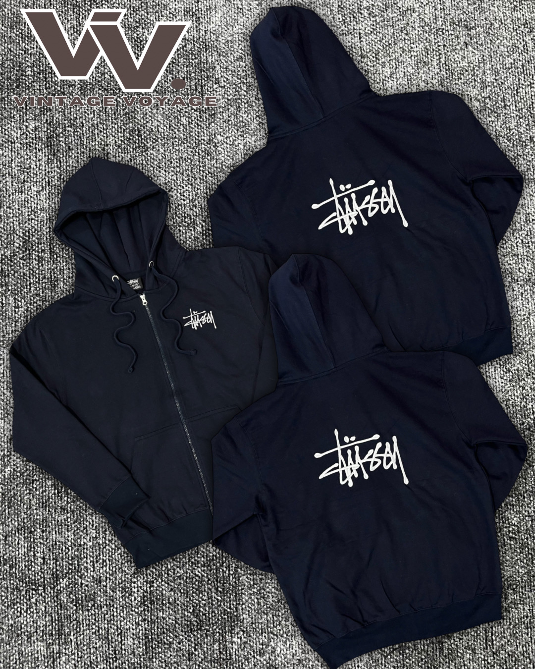 Stussy überarbeitet Stil marine blau Reißverschluss Hoodies #22126