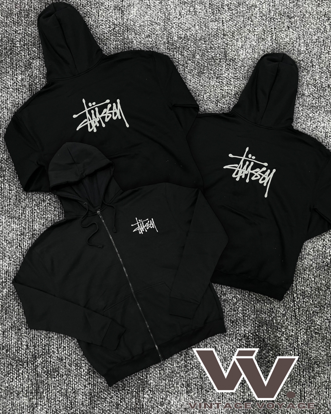 Stussy überarbeitet Stil schwarze Reißverschluss-Hoodies #22126