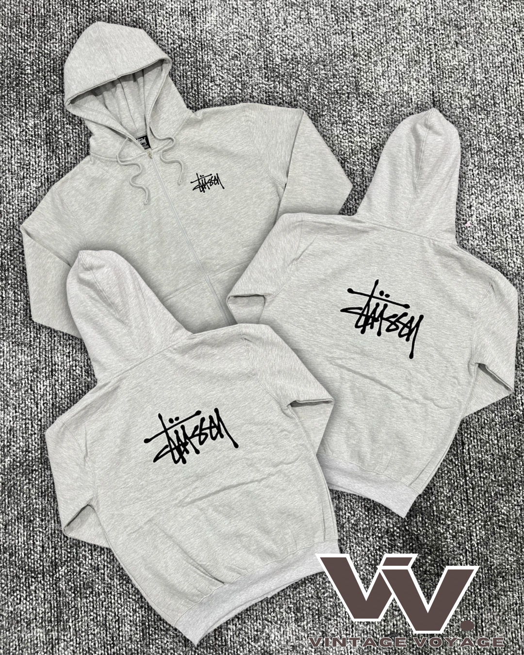 Stussy überarbeiteter Stil graue Reißverschluss-Hoodies #22126