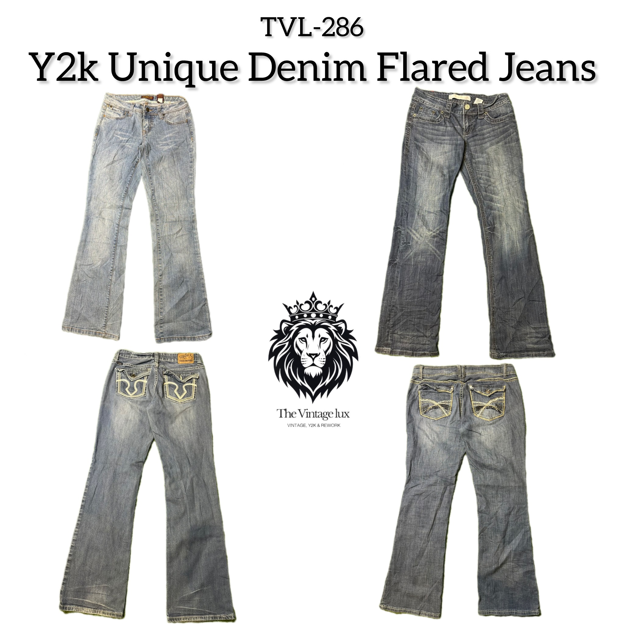 Y2K Unique Denim Flared Jeans (TVL-286)