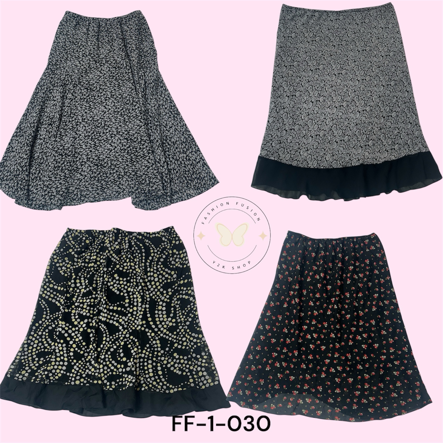 Wholesale Printed Poly Skirts | Women’s Fashion | 40 Pcs Set FF-1-030