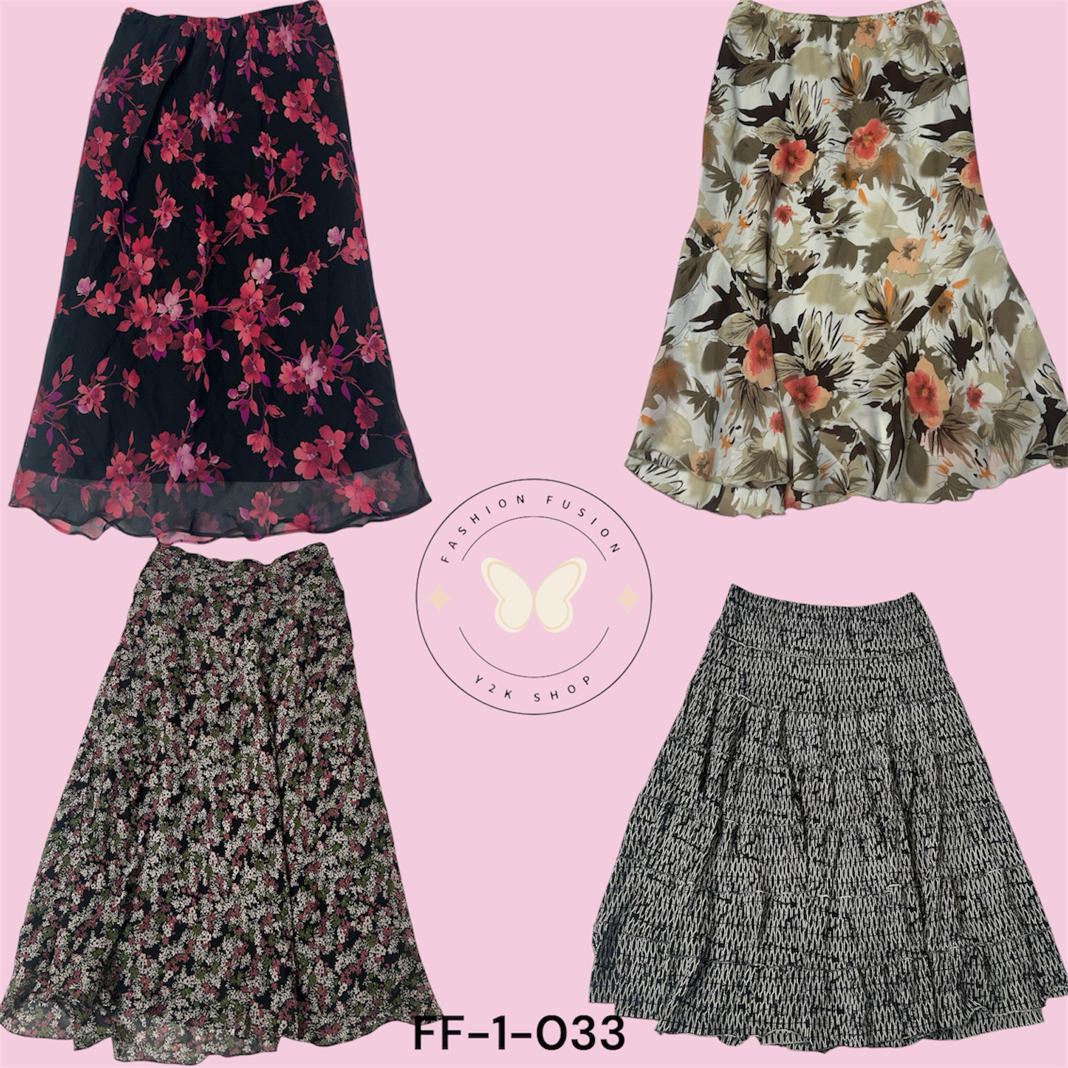 Fashion Printed Poly Skirts Collection – 40 Skirts Pack FF-1-033