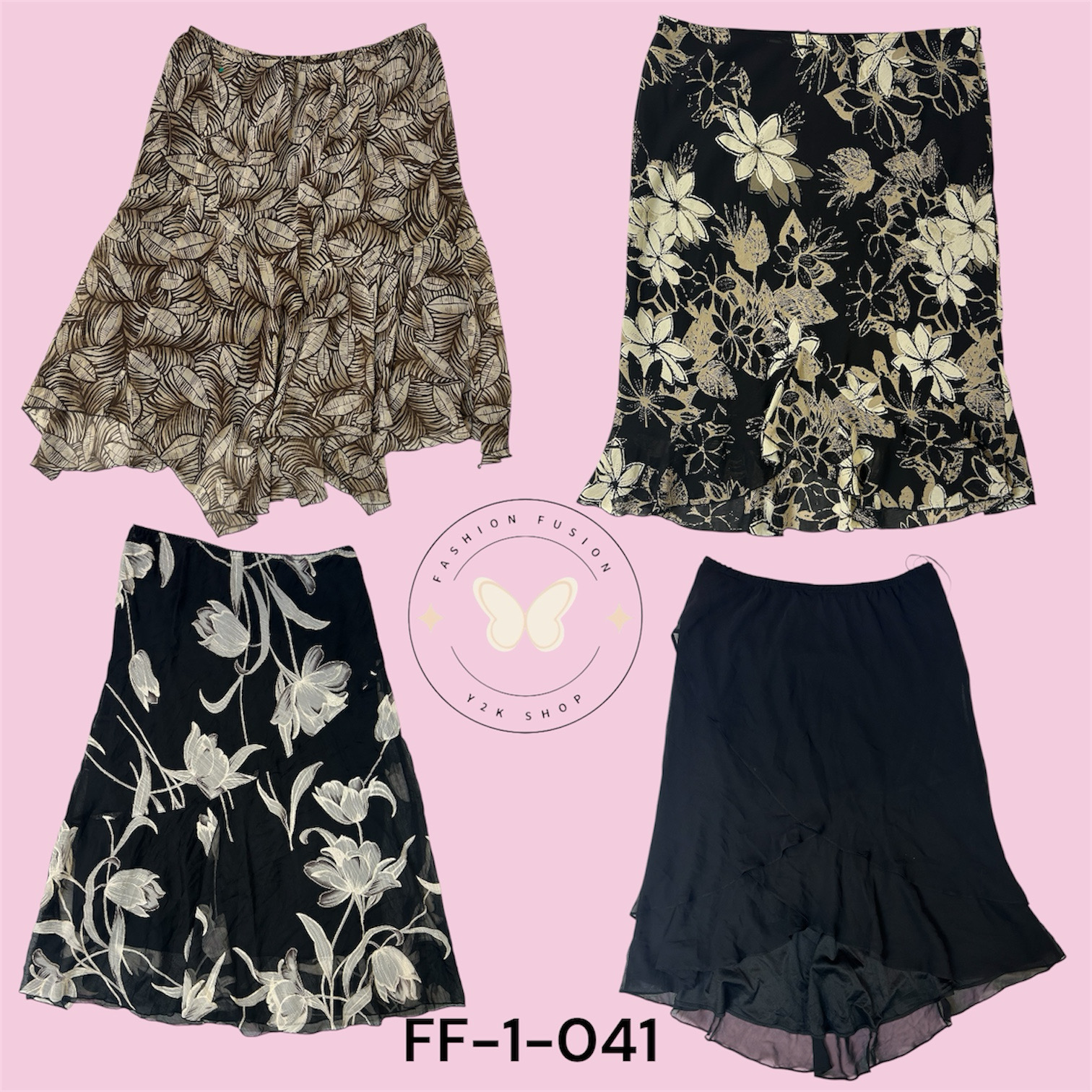 3. Jupe en polyéster imprimée florale – Mode quotidienne (FF-1-041)