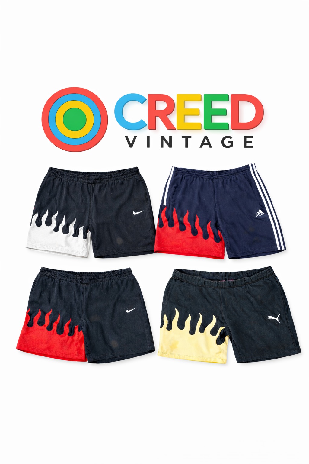 CR6036  Upcycled Flame Patch Mix Brand Shorts