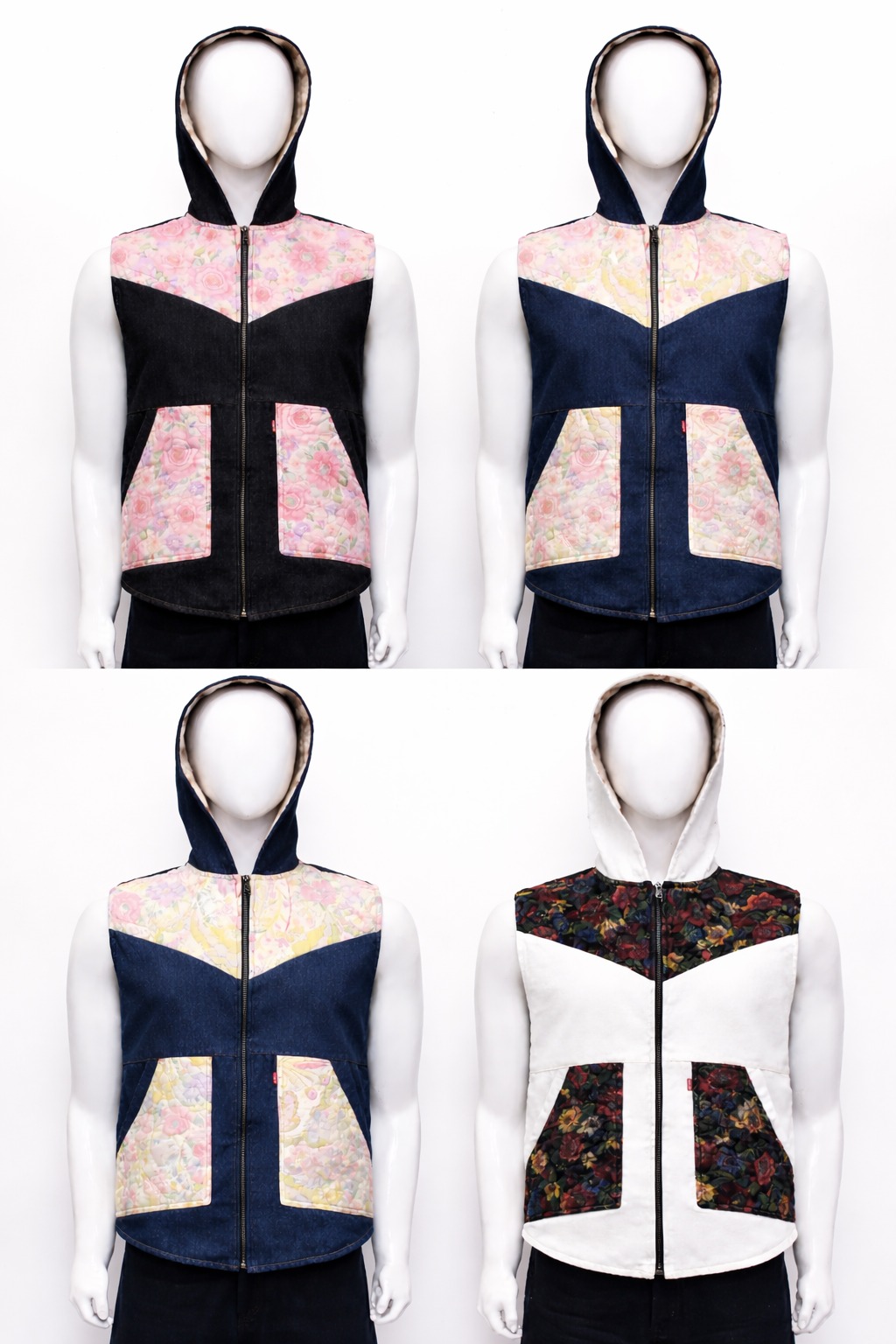 CR1160 Upcycled gesteppte Denim Kapuzenweste