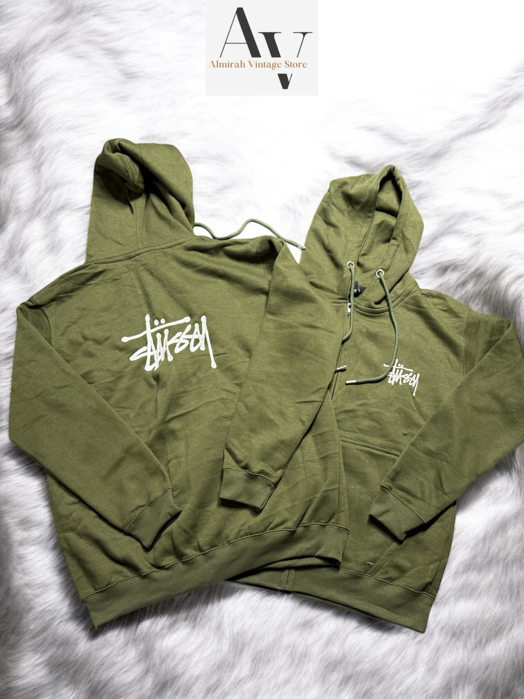 Stussy rework style green zipper hoodie