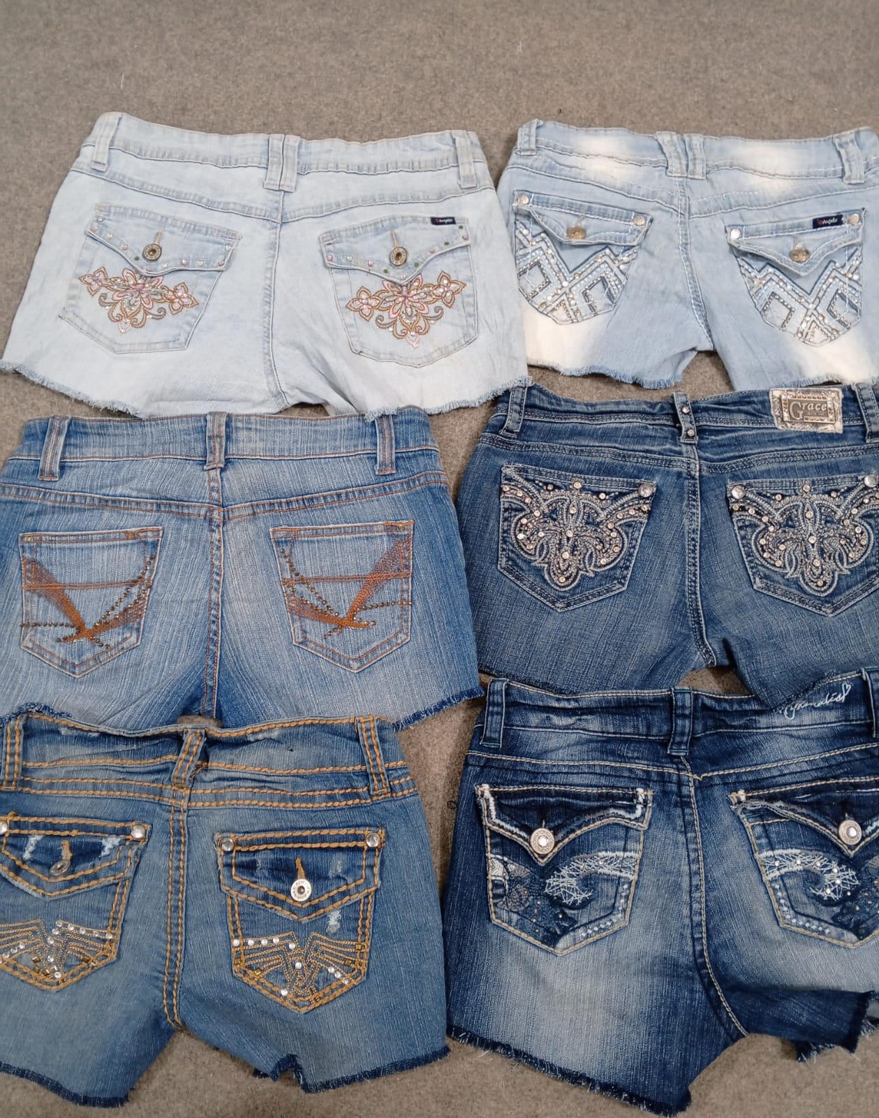 HD1319 Damen Upcycled Y2K Verziertes Denim Micro Mini Shorts