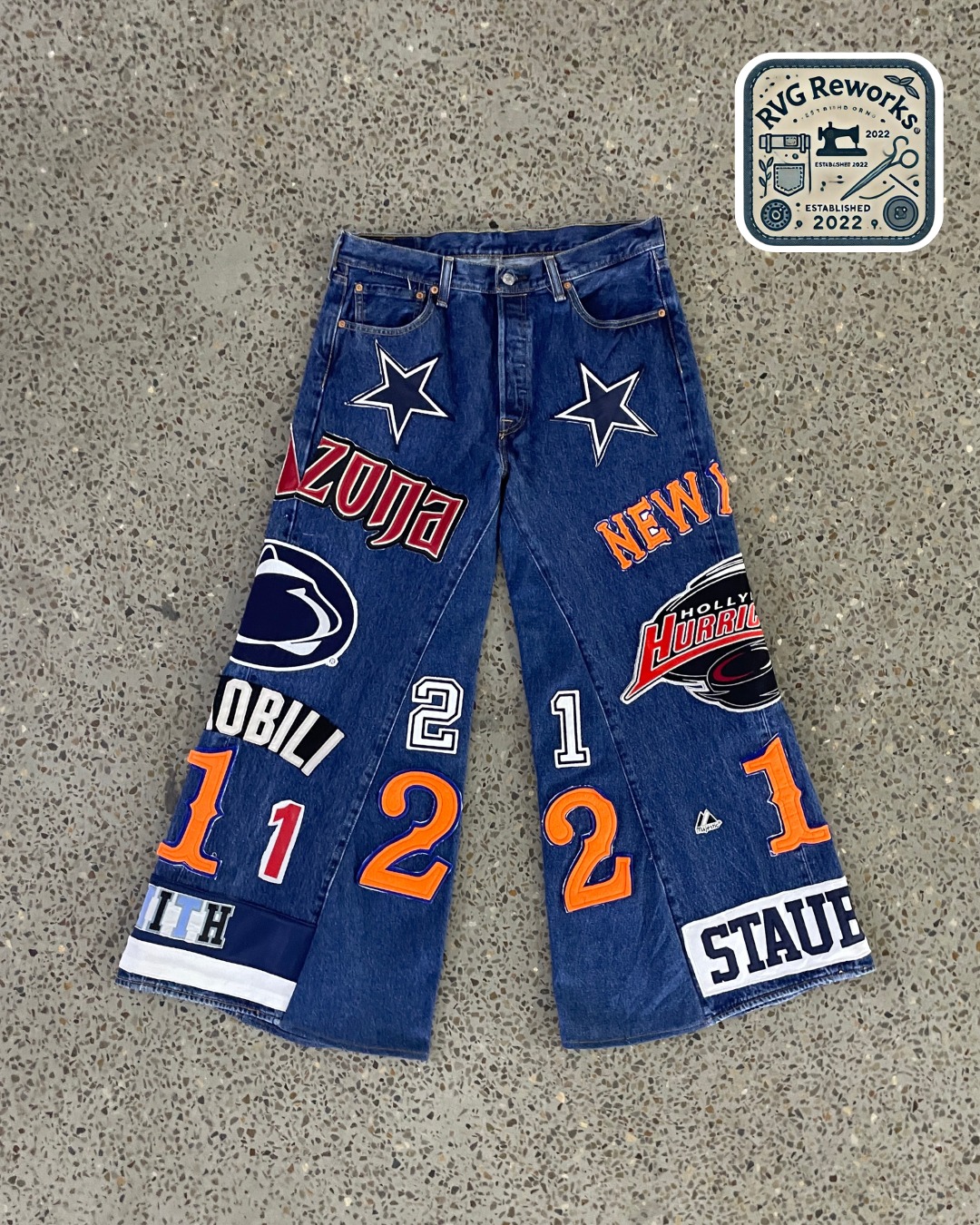 Upcycled Patchwork Sport Denim-Hose