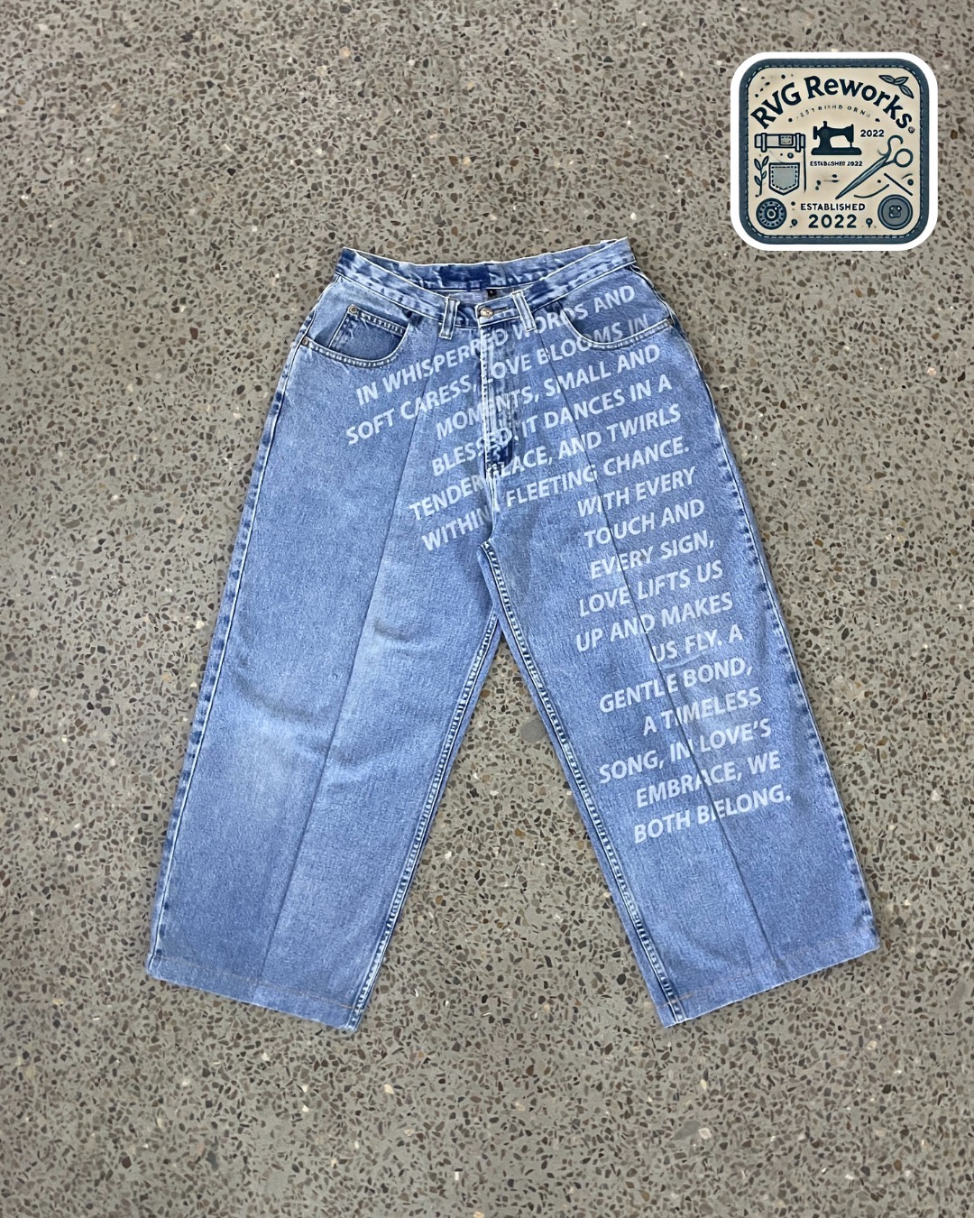 Upcycled Laser-Printed Wide-Leg Jeans