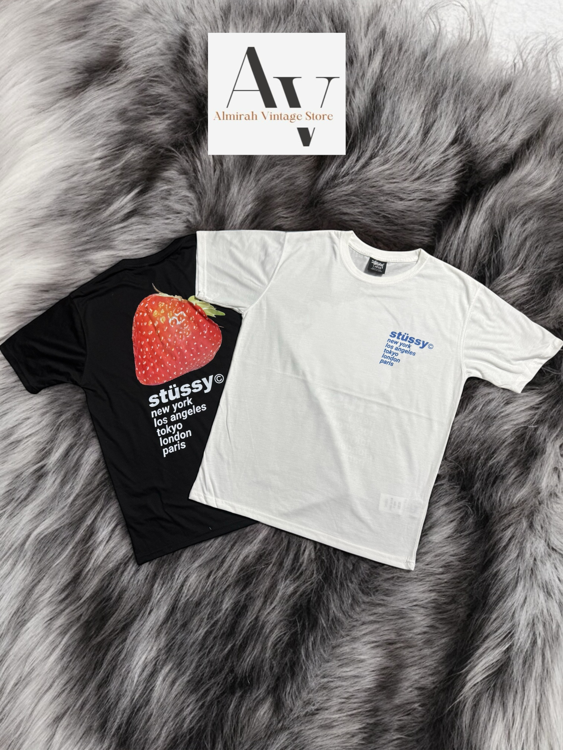 Stussy rework style strawberry 🍓 black an white tee
