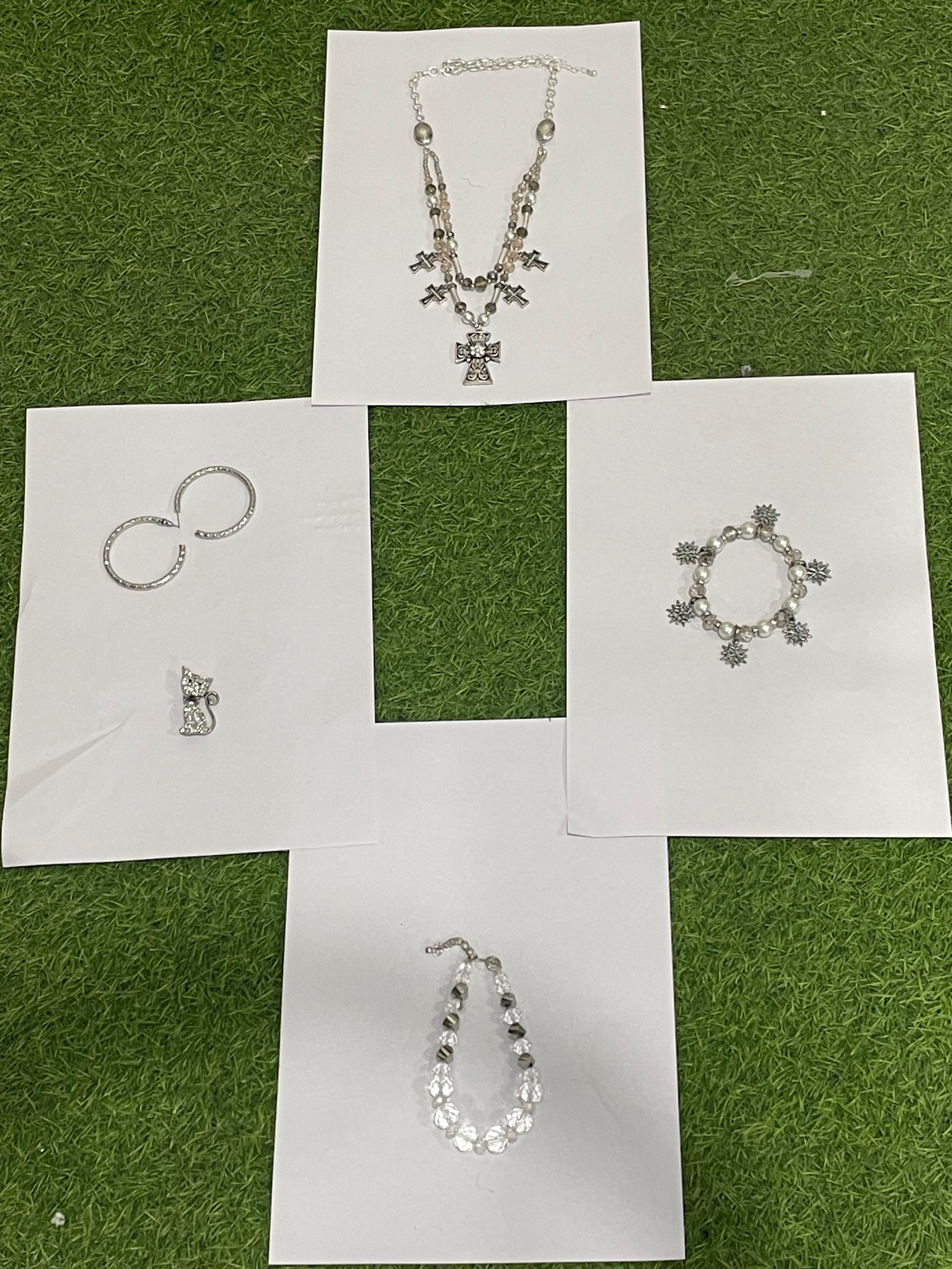 (FV-909) Gotischer Kreuz Silber Schmuck Bundle – Y2K Grunge Ästhetik