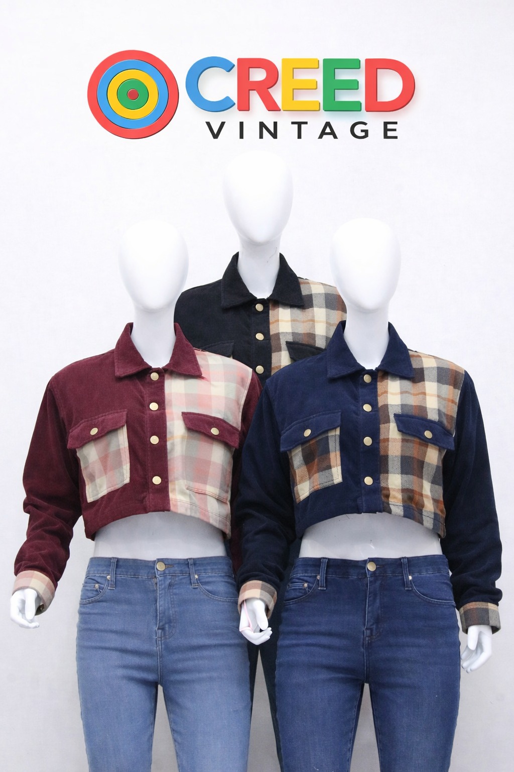 Veste courte à panneaux à carreaux revalorisée CR1172