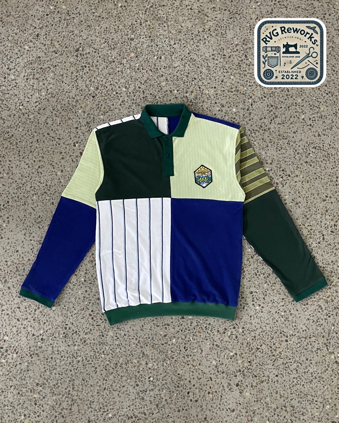 Upcycled Patchwork Long-Sleeve Polo Shirt