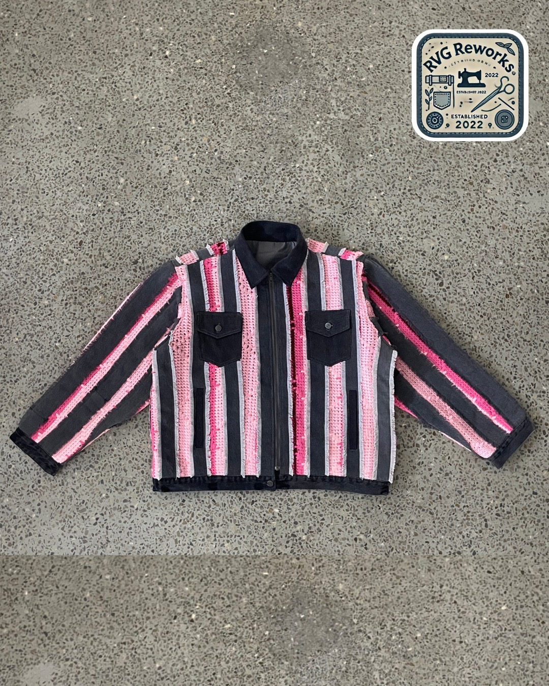 Upcycled Crochet Panel Denim Jacke