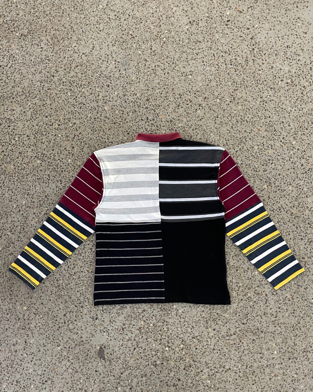 Chemise polo à manches longues en patchwork upcyclé