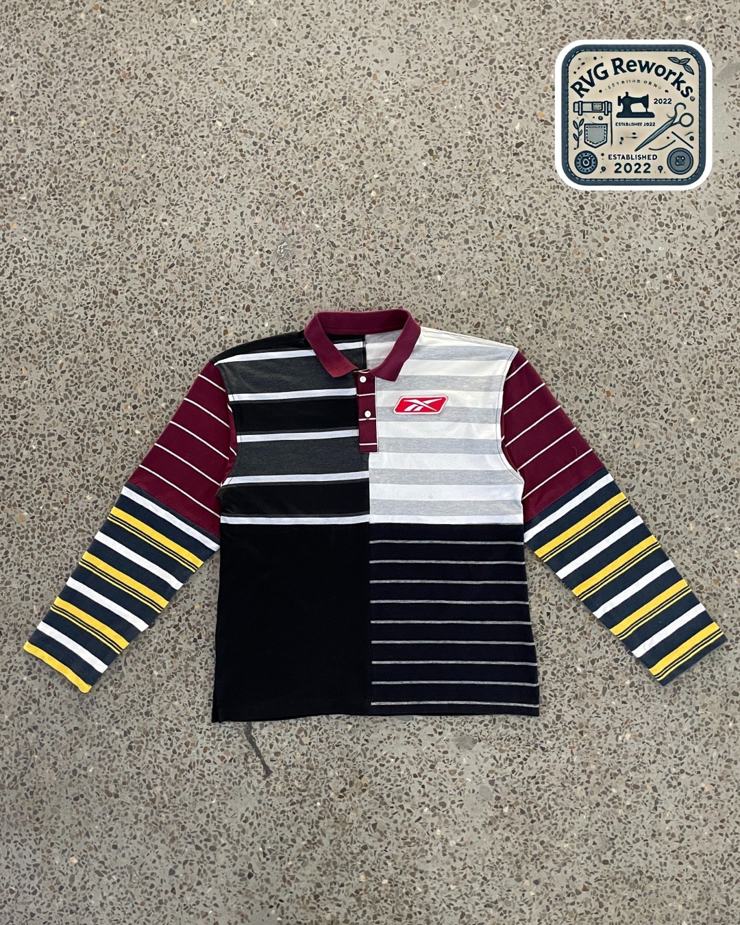 Upcycled Patchwork Long-Sleeve Polo Shirt