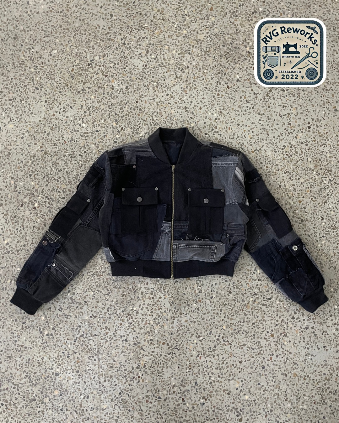 Upcycled Patchwork Denim Bomber Crop Jacket
