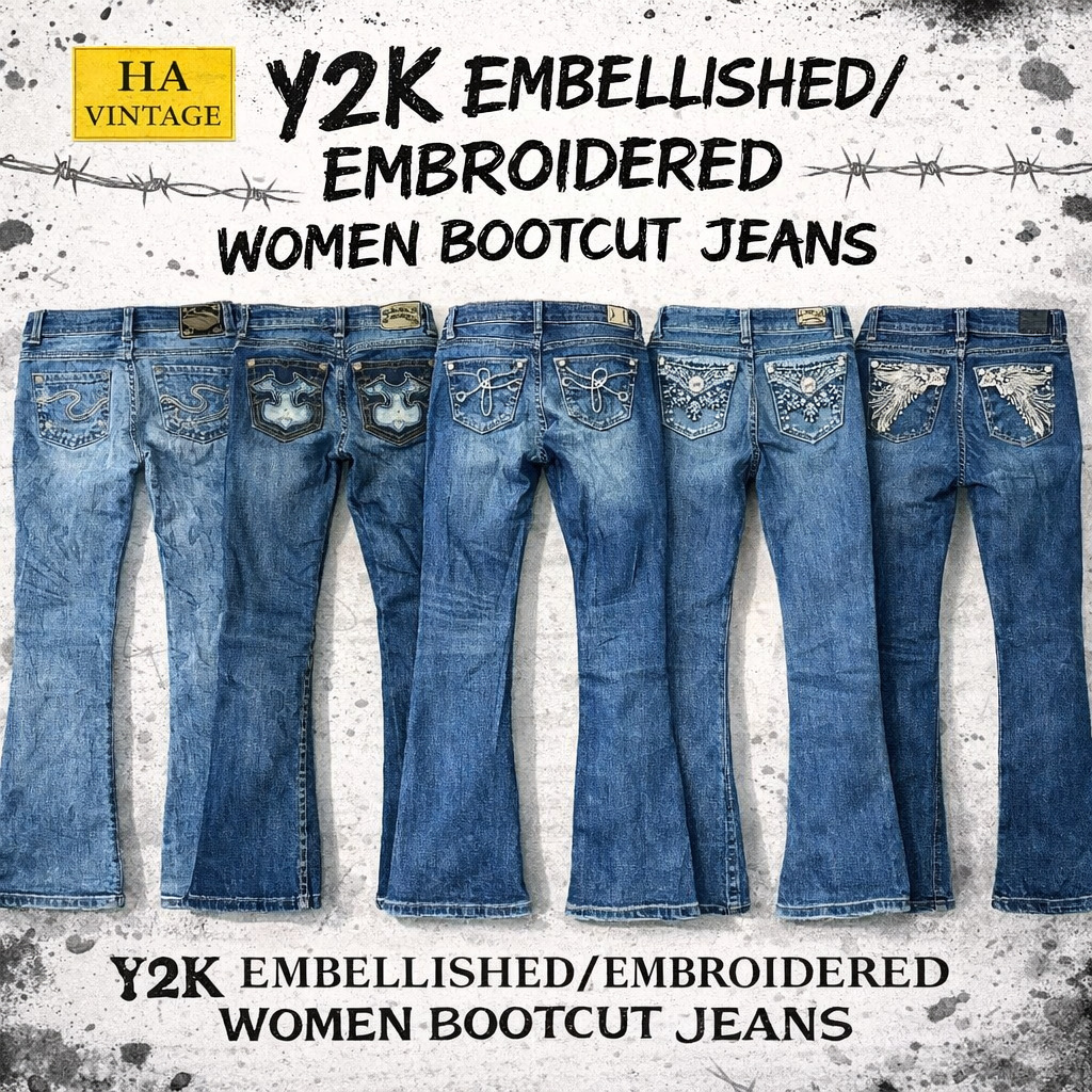 Jeans bootcut brodés embellis Y2K