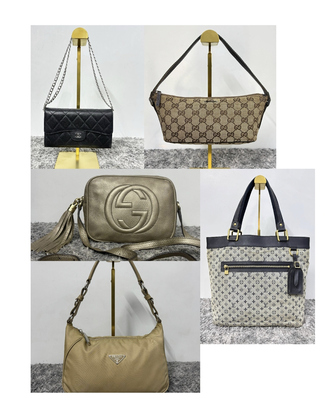 Chanel, Louis Vuitton, Gucci & Prada. Bundle of 5 Bags.