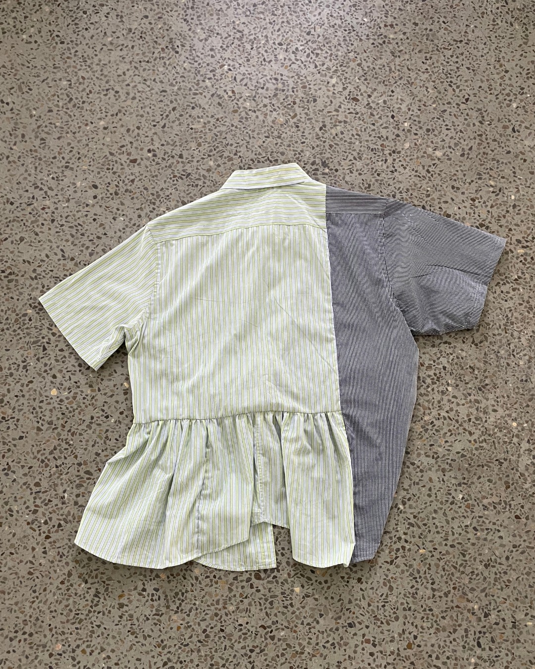 Upcycled Two-Tone Panel Peplum Shirt