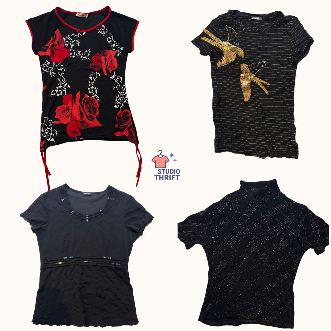 Euro Noir Y2K Short Sleeve Tops