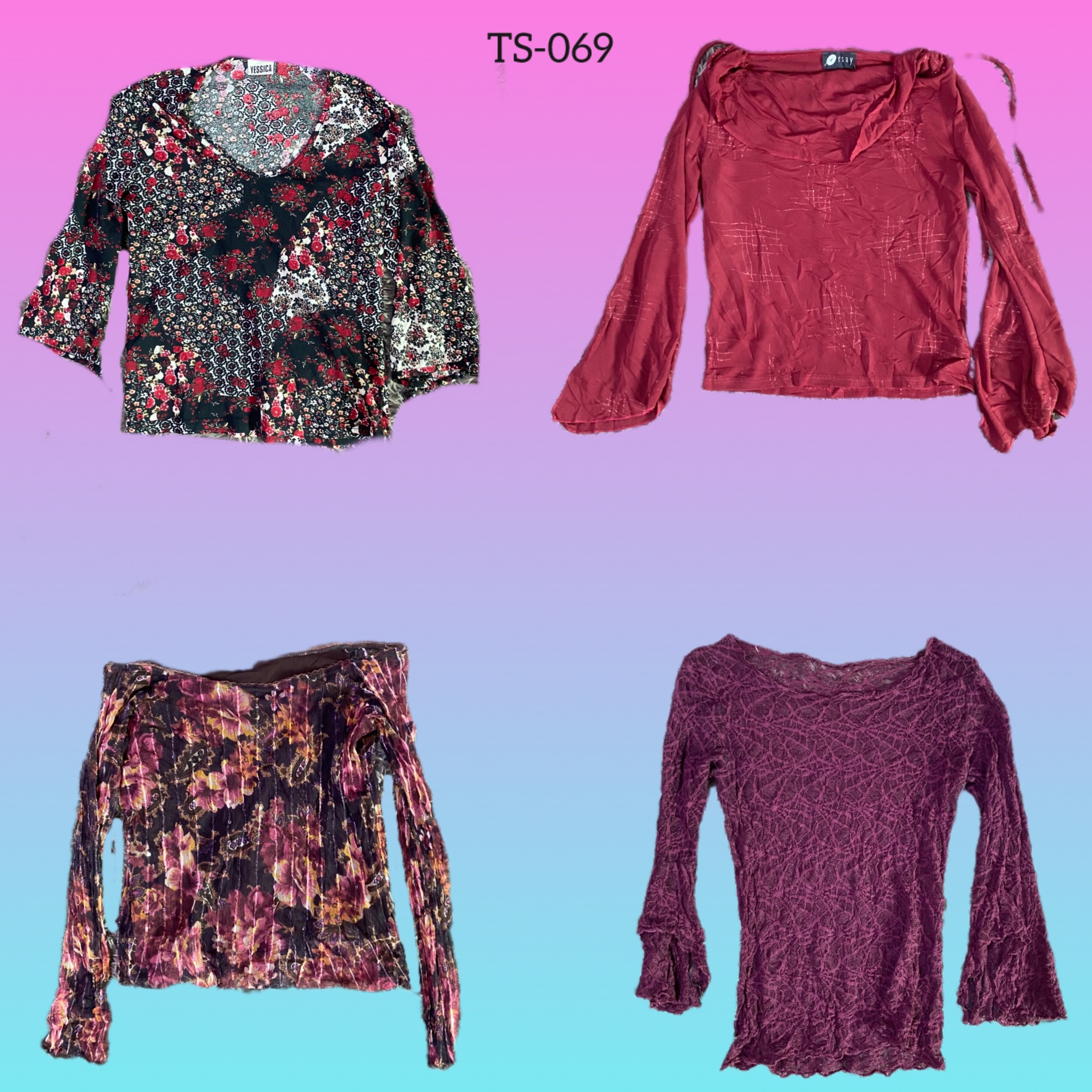 Y2K Redish Full sleeve Tops (TS-069)