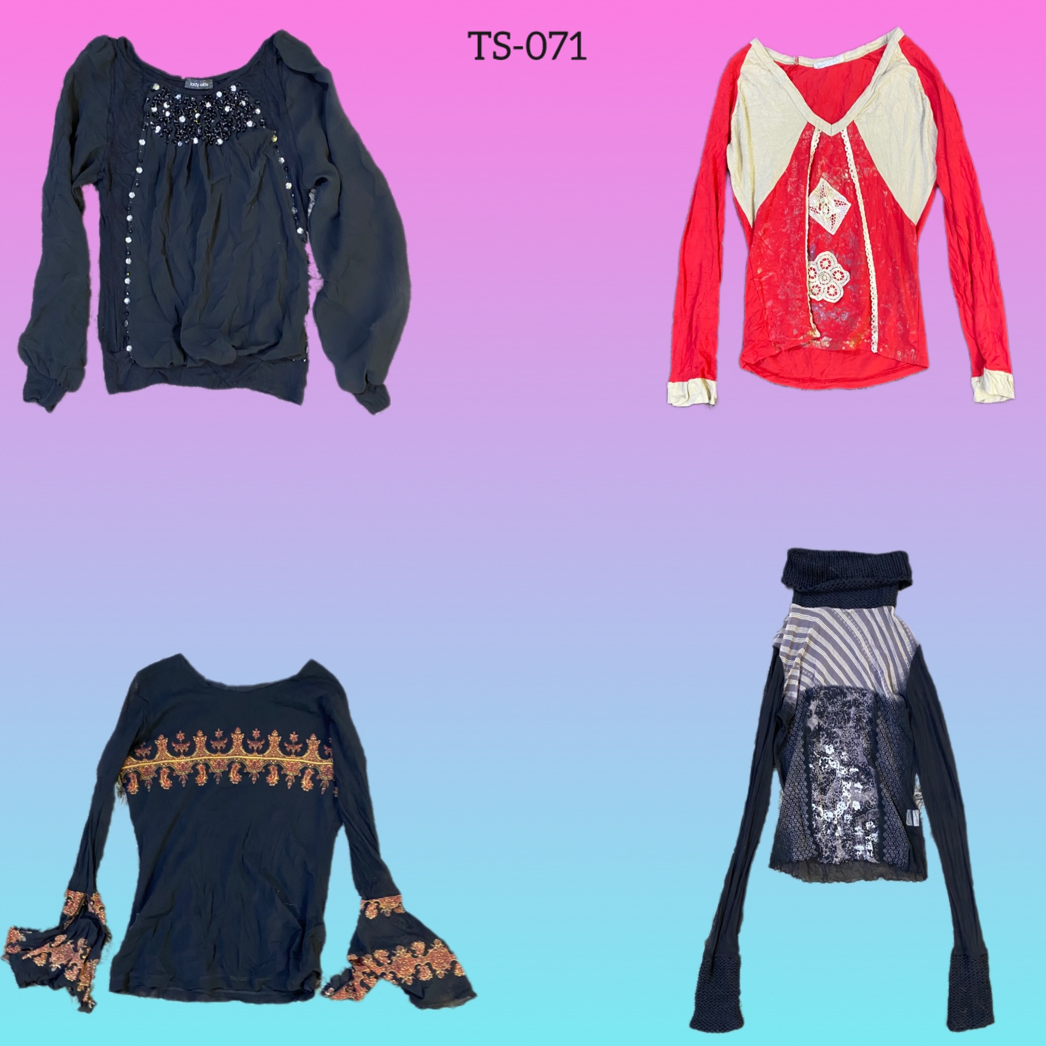 Y2K black mesh Full sleeve Tops (TS-071)